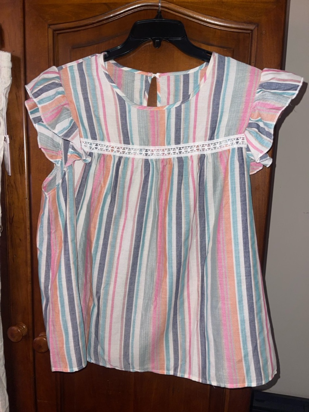 SHEIN Multicolor Striped Ruffle Sleeve Top New Without Tags